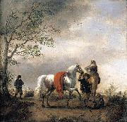 Philips Wouwerman Cavalier Holding a Dappled Grey Horse painting